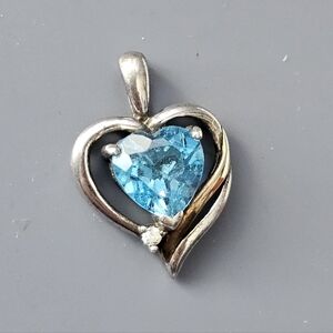 925 & 14k Gold Accent,Blue Topaz & Genuine Diamond  Gemstone Pendant